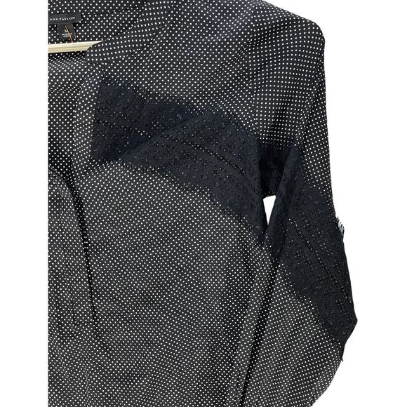 Ann Taylor Blouse Women Size M Black White Polka Dots Lace Detail Long Sleeves - Picture 2 of 5
